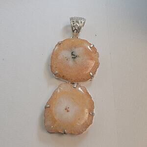 Sterling Silver Pendants Necklace with Handmade Peach Stalactite Slice Jewelry